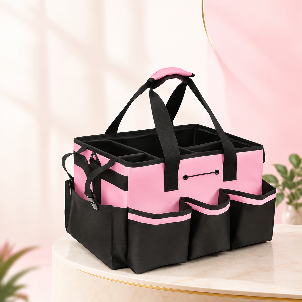 Portable Storage Organizer Bag – Pink & Ivory White