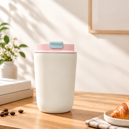 Portable Drinking Cup – Light Blue, Peach Pink & White 350ml