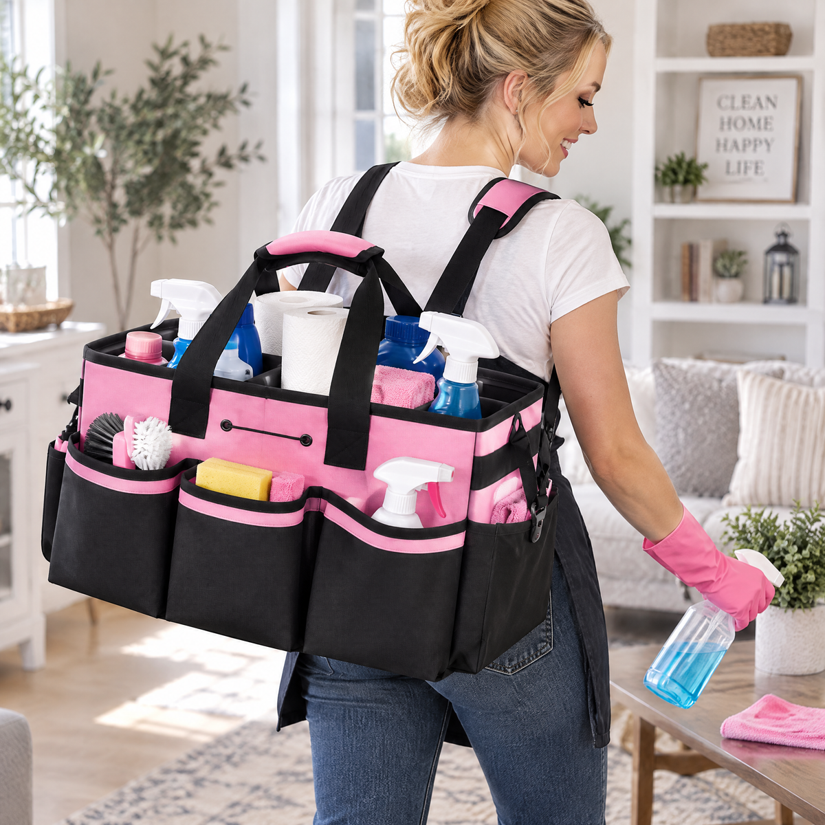 Portable Storage Organizer Bag – Pink & Ivory White
