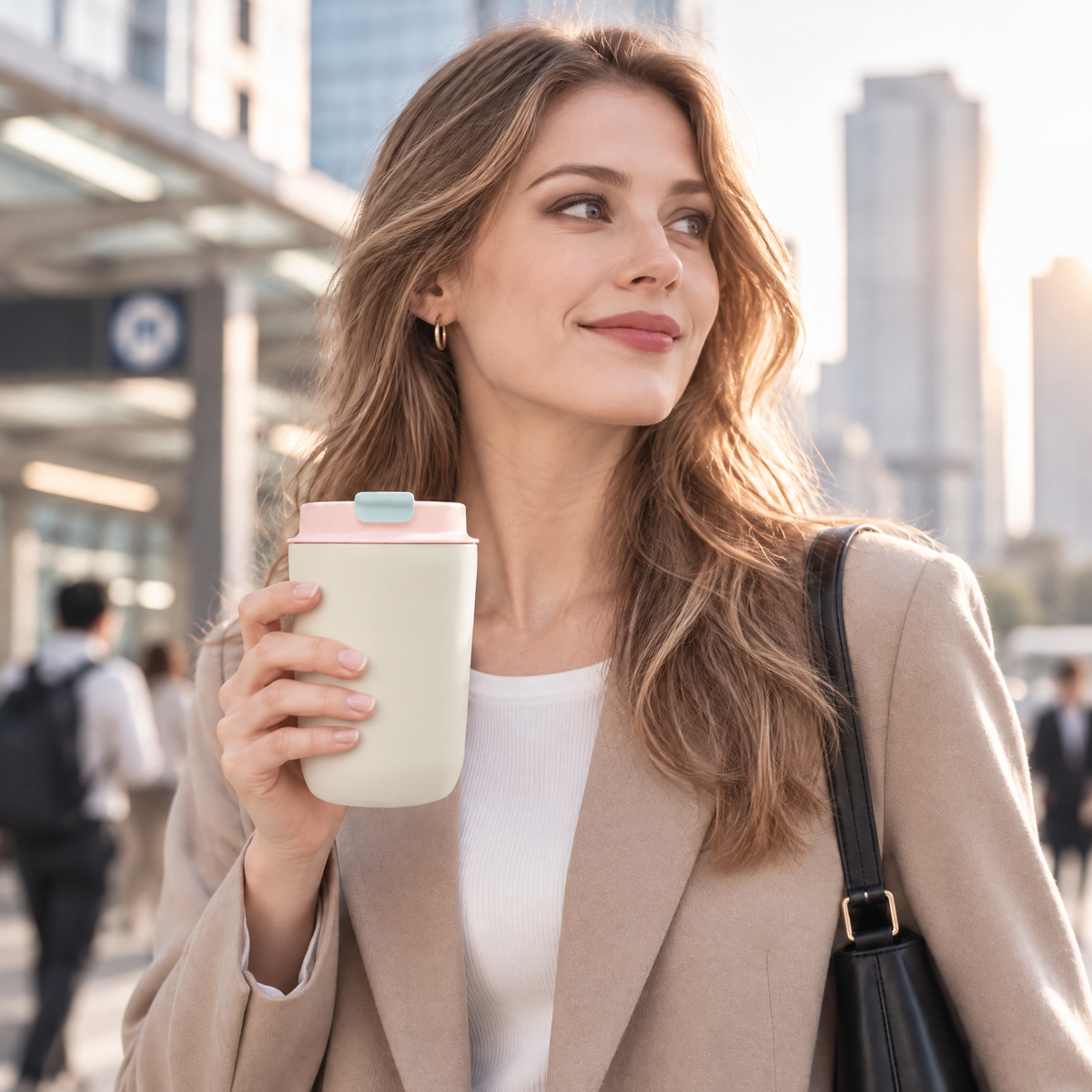 Portable Drinking Cup – Light Blue, Peach Pink & White 350ml